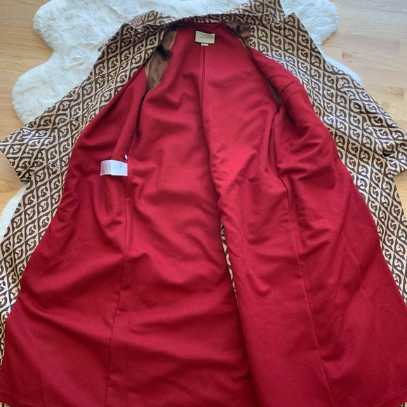 New authentic Gucci jacket Rhombus Belted Trench Coat brown 44  Large sz 8 - Picture 12 of 16